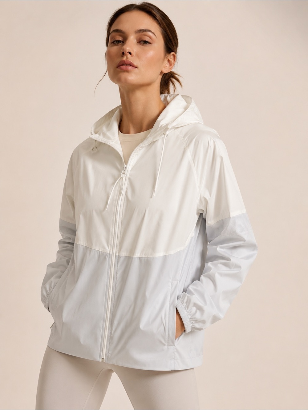Under Armour White and Light Gray Utility Windbreaker Jacket